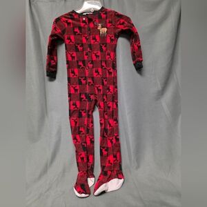 Peas & Carrots Red and Black Plaid Moose Footsie Pajamas, Size 5t